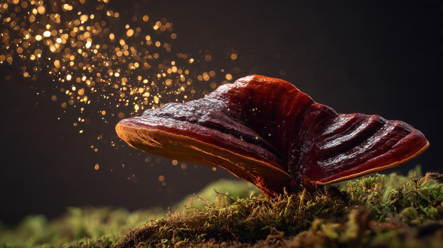 Glänzender Reishi-Pilz auf Moos